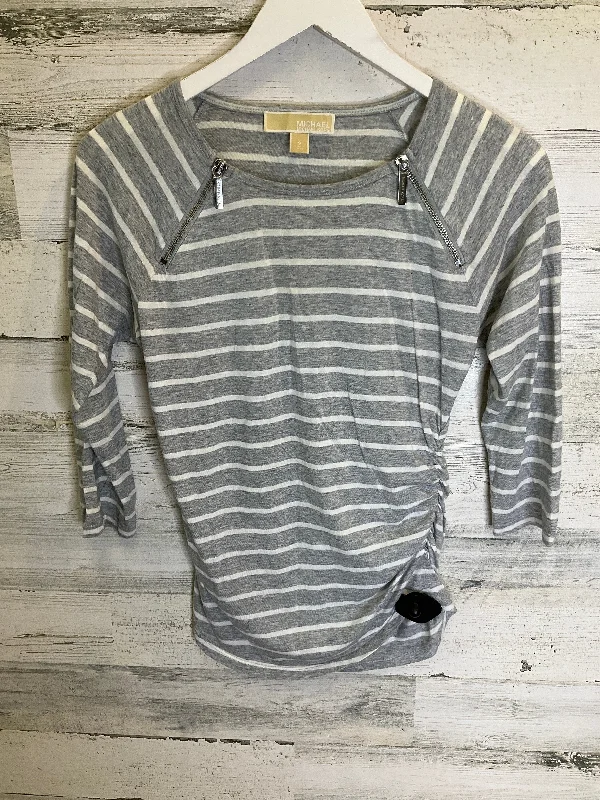 Seasonal Sale Grey & White Top 3/4 Sleeve Michael By Michael Kors, Size S