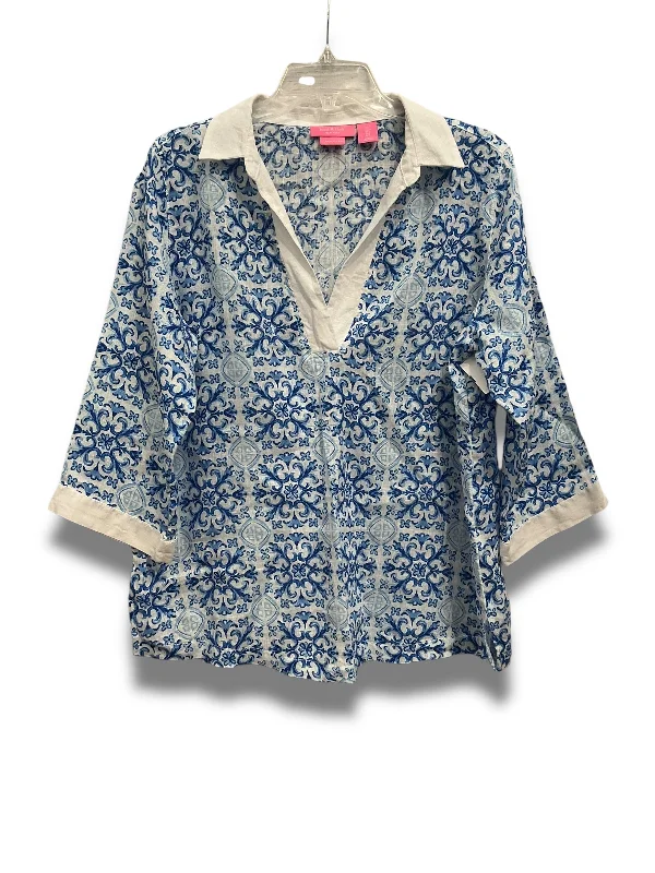 YEAR-End Clearance Top 3/4 Sleeve By Isaac Mizrahi In Blue, Size: L