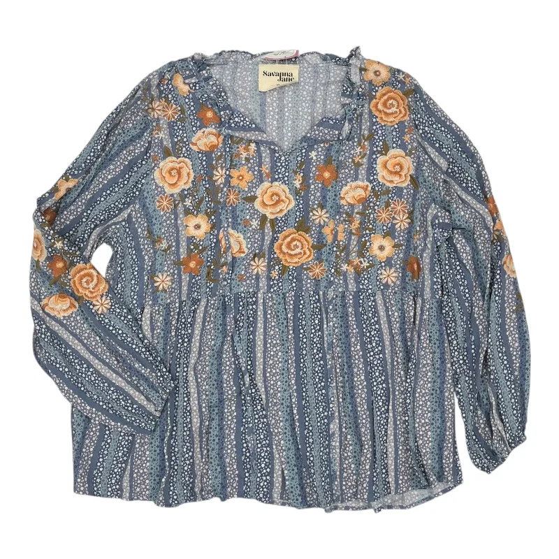 Overstock Sale Top Ls By Savanna Jane In Blue, Size:1X