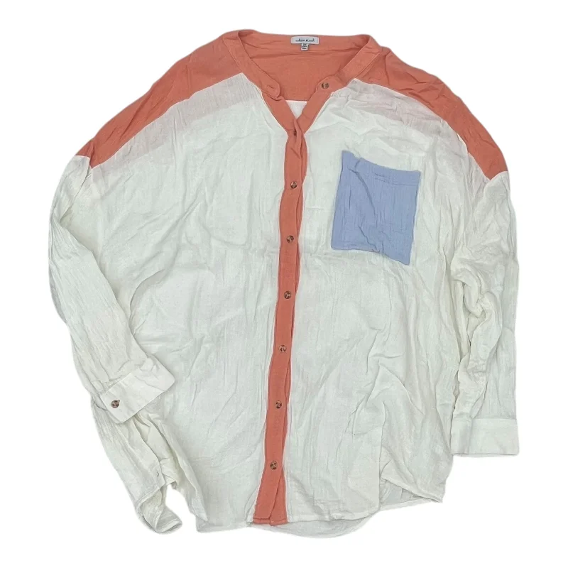 Price Buster Top Ls By White Birch In Orange & White, Size:3X